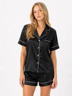Conjunto de Pijama de Satén con Camisa y Short, color negro