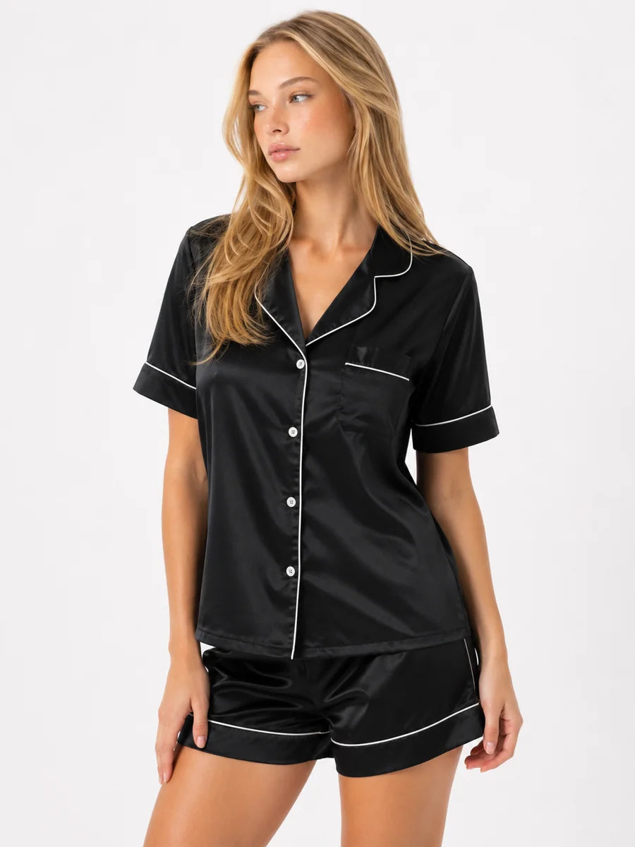 Conjunto de Pijama de Satén con Camisa y Short, color negro