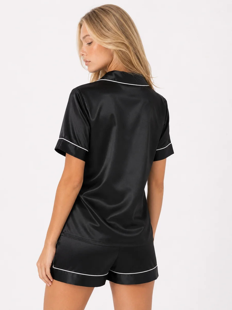 Conjunto de Pijama de Satén con Camisa y Short, color negro
