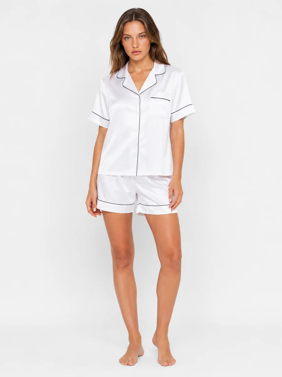 Conjunto de Pijama de Satén con Camisa y Short, color blanco
