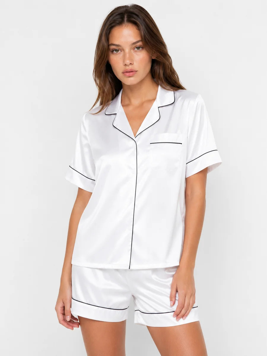 Conjunto de Pijama de Satén con Camisa y Short, color blanco