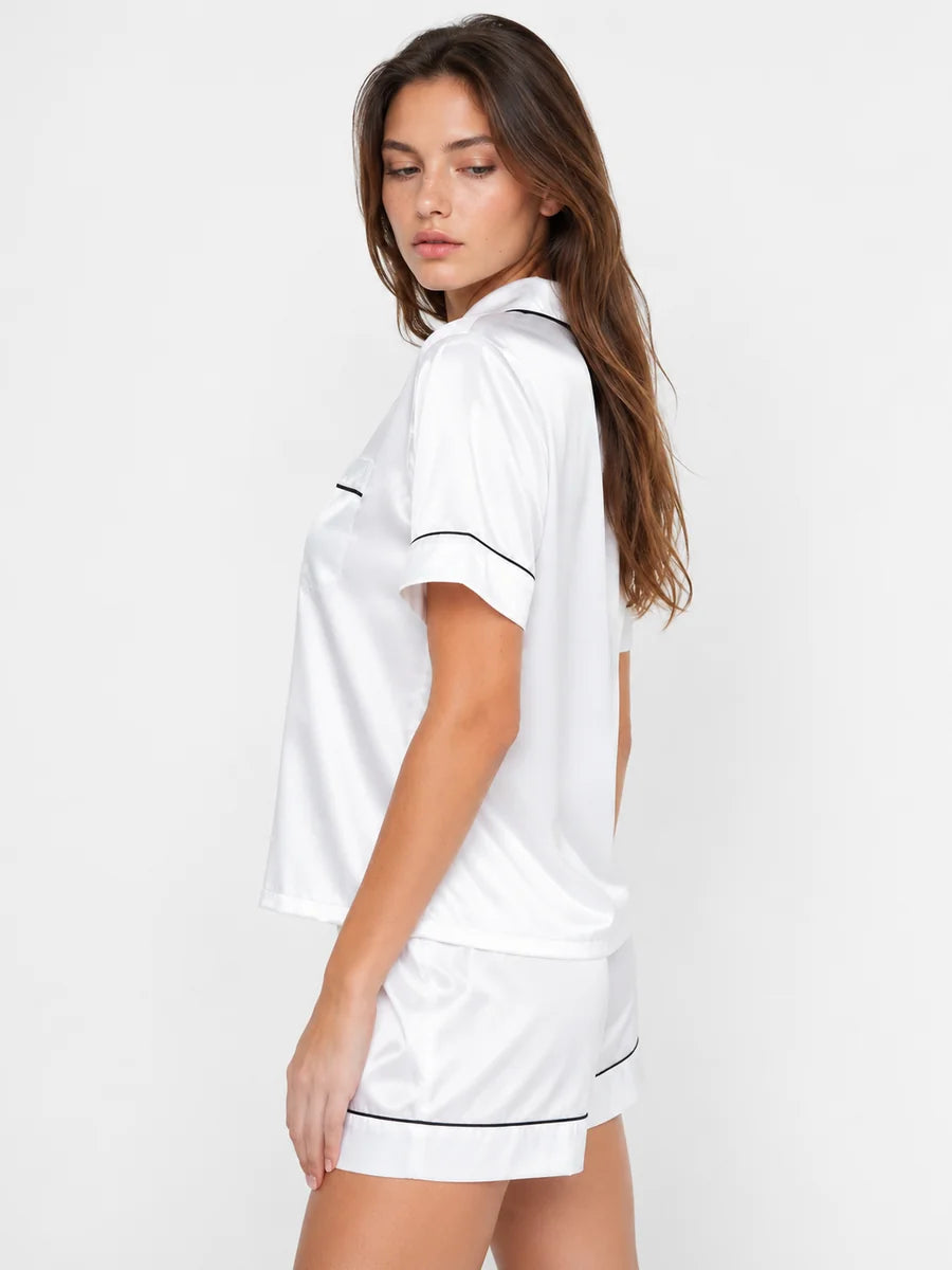 Conjunto de Pijama de Satén con Camisa y Short, color blanco