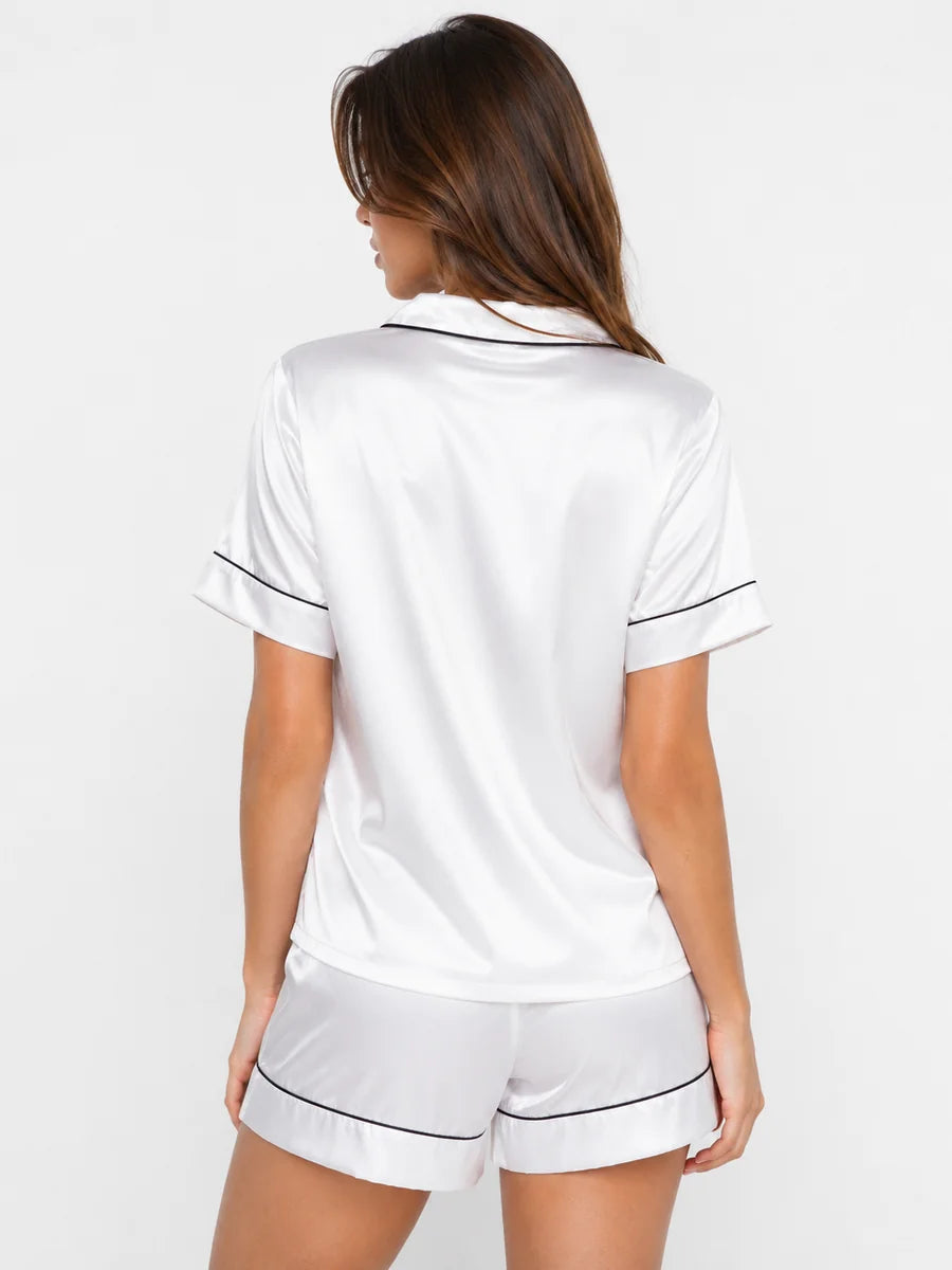 Conjunto de Pijama de Satén con Camisa y Short, color blanco