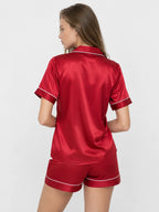 Conjunto de Pijama de Satén con Camisa y Short, color rojo apagado
