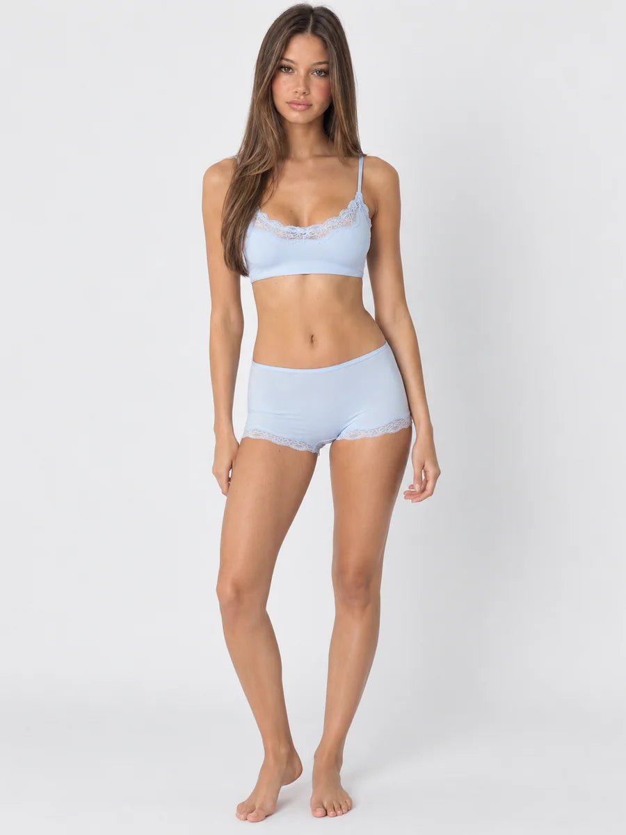 Conjunto Básico de Bralette y Culotte con Encaje, color azul claro