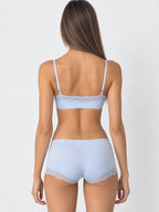 Conjunto Básico de Bralette y Culotte con Encaje, color azul claro