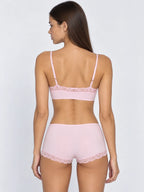 Conjunto Básico de Bralette y Culotte con Encaje, color rosa suave