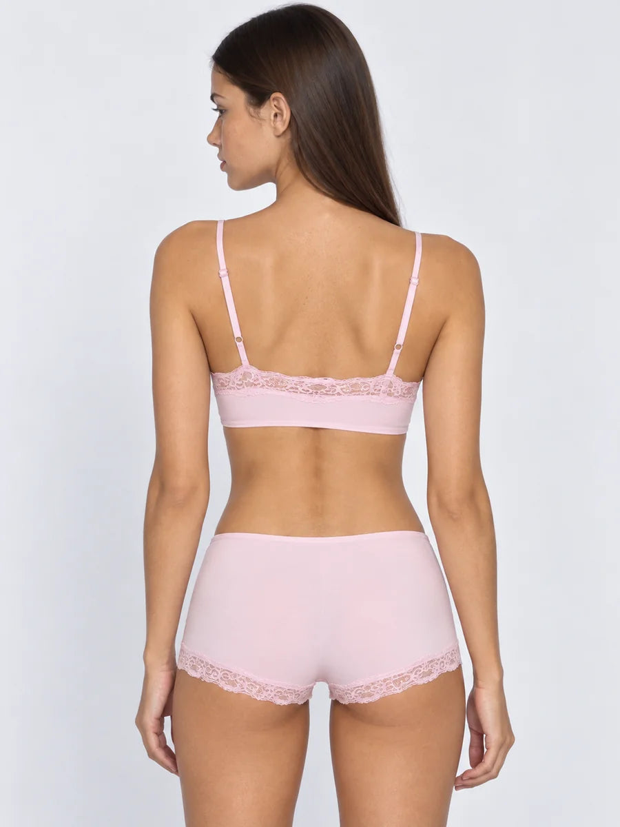 Conjunto Básico de Bralette y Culotte con Encaje, color rosa suave