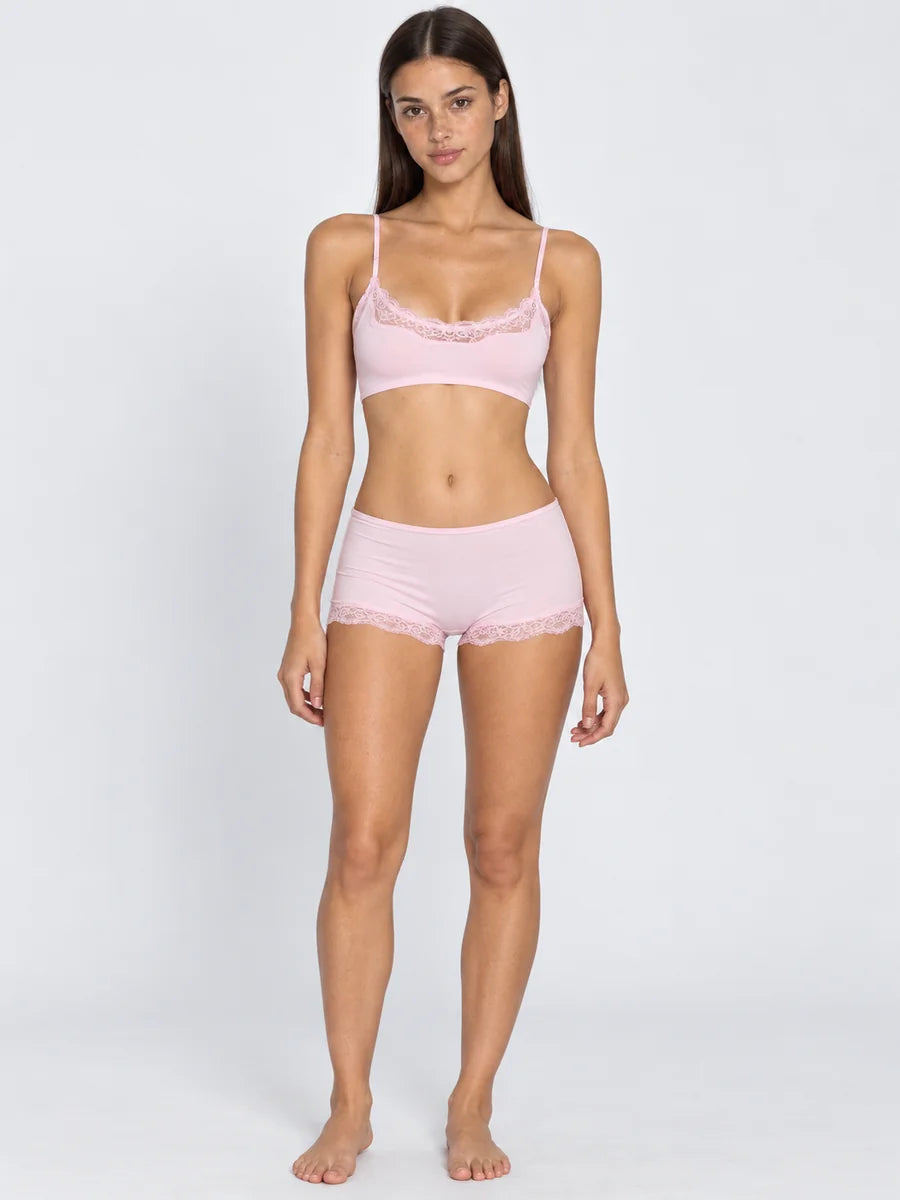 Conjunto Básico de Bralette y Culotte con Encaje, color rosa suave