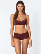 Conjunto Básico de Bralette y Culotte con Encaje, color burdeos