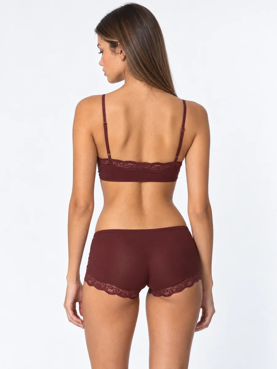 Conjunto Básico de Bralette y Culotte con Encaje, color burdeos