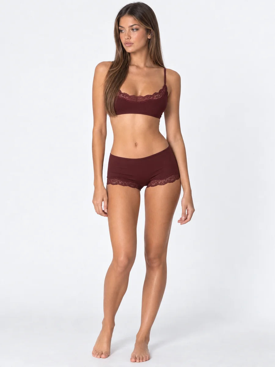 Conjunto Básico de Bralette y Culotte con Encaje, color burdeos