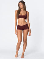 Conjunto Básico de Bralette y Culotte con Encaje, color burdeos