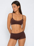 Conjunto Básico de Bralette y Culotte con Encaje, color marrón