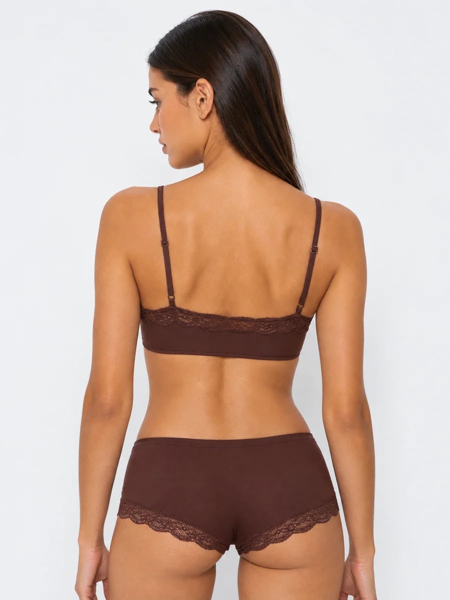 Conjunto Básico de Bralette y Culotte con Encaje, color marrón