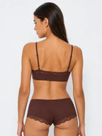 Conjunto Básico de Bralette y Culotte con Encaje, color marrón