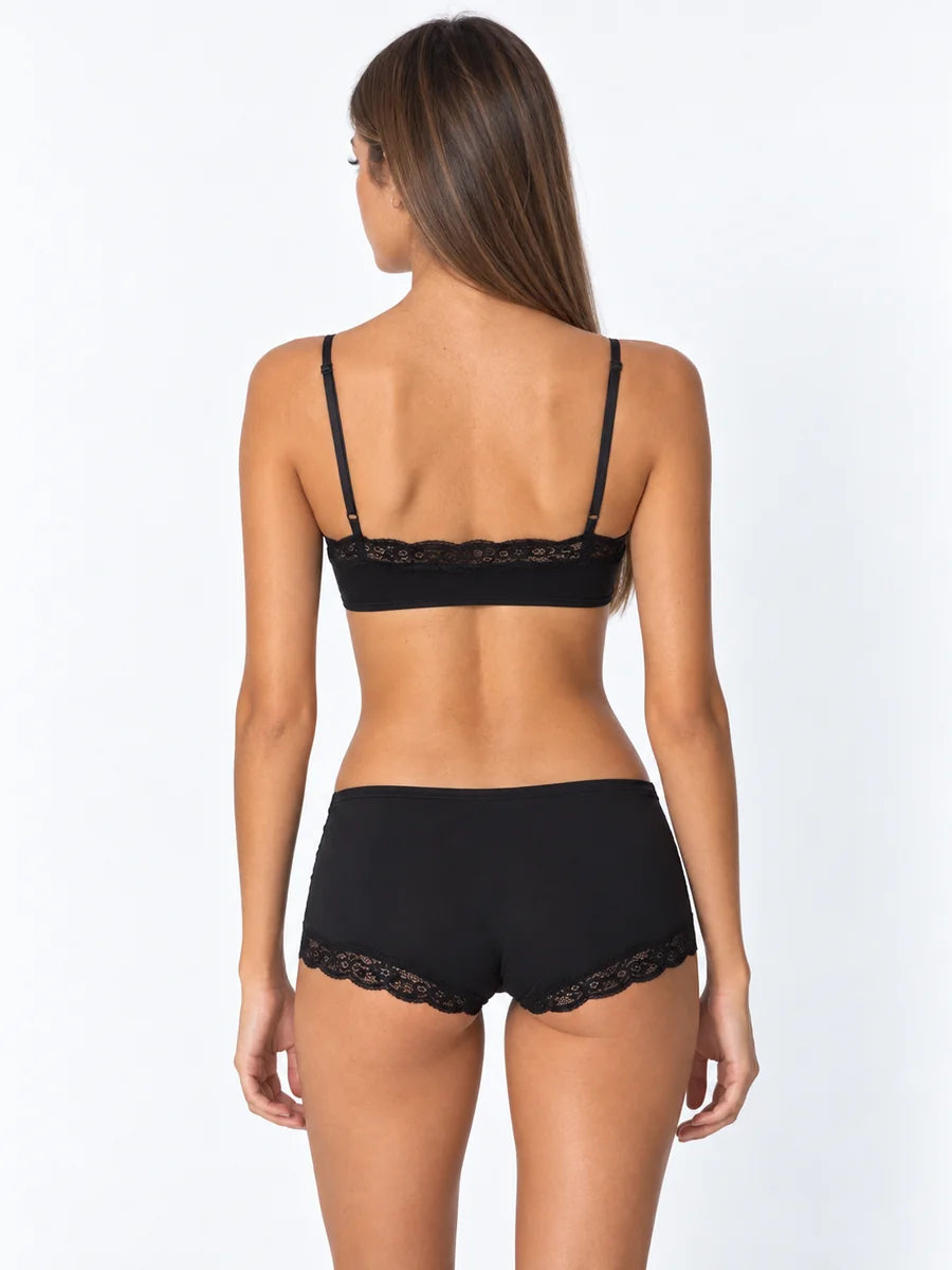 Conjunto Básico de Bralette y Culotte con Encaje, color negro