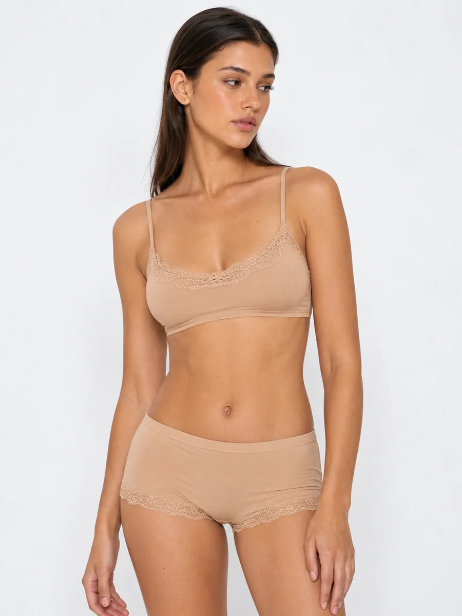 Conjunto Básico de Bralette y Culotte con Encaje, color beige