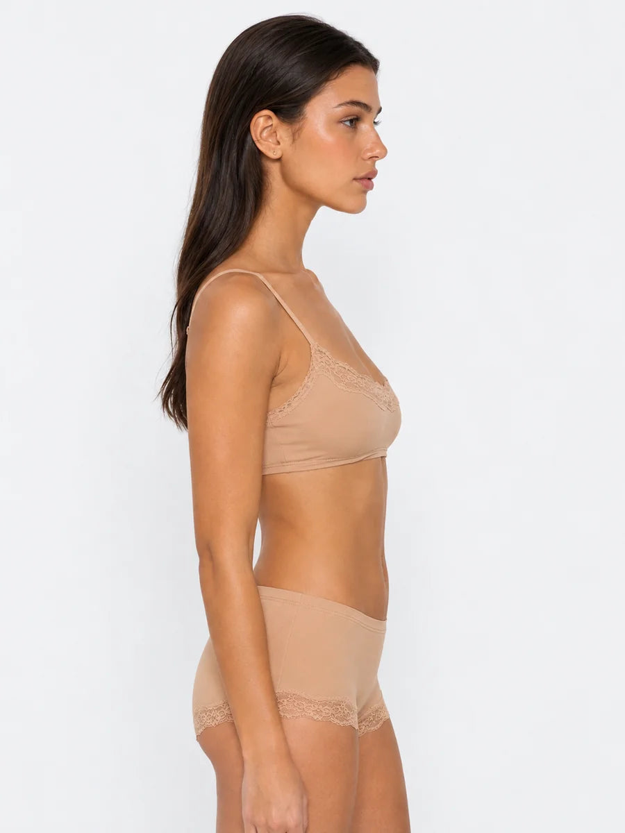Conjunto Básico de Bralette y Culotte con Encaje, color beige