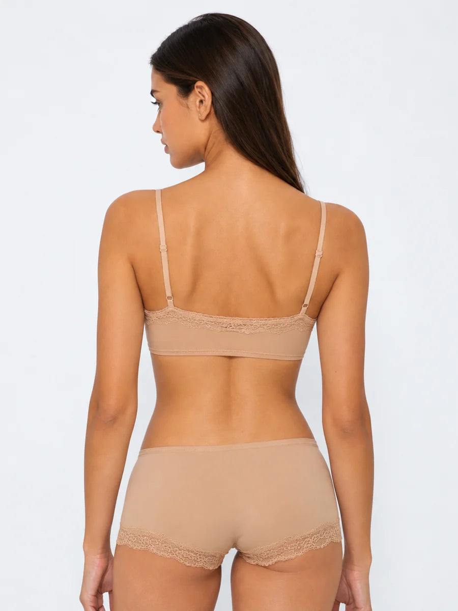 Conjunto Básico de Bralette y Culotte con Encaje, color beige