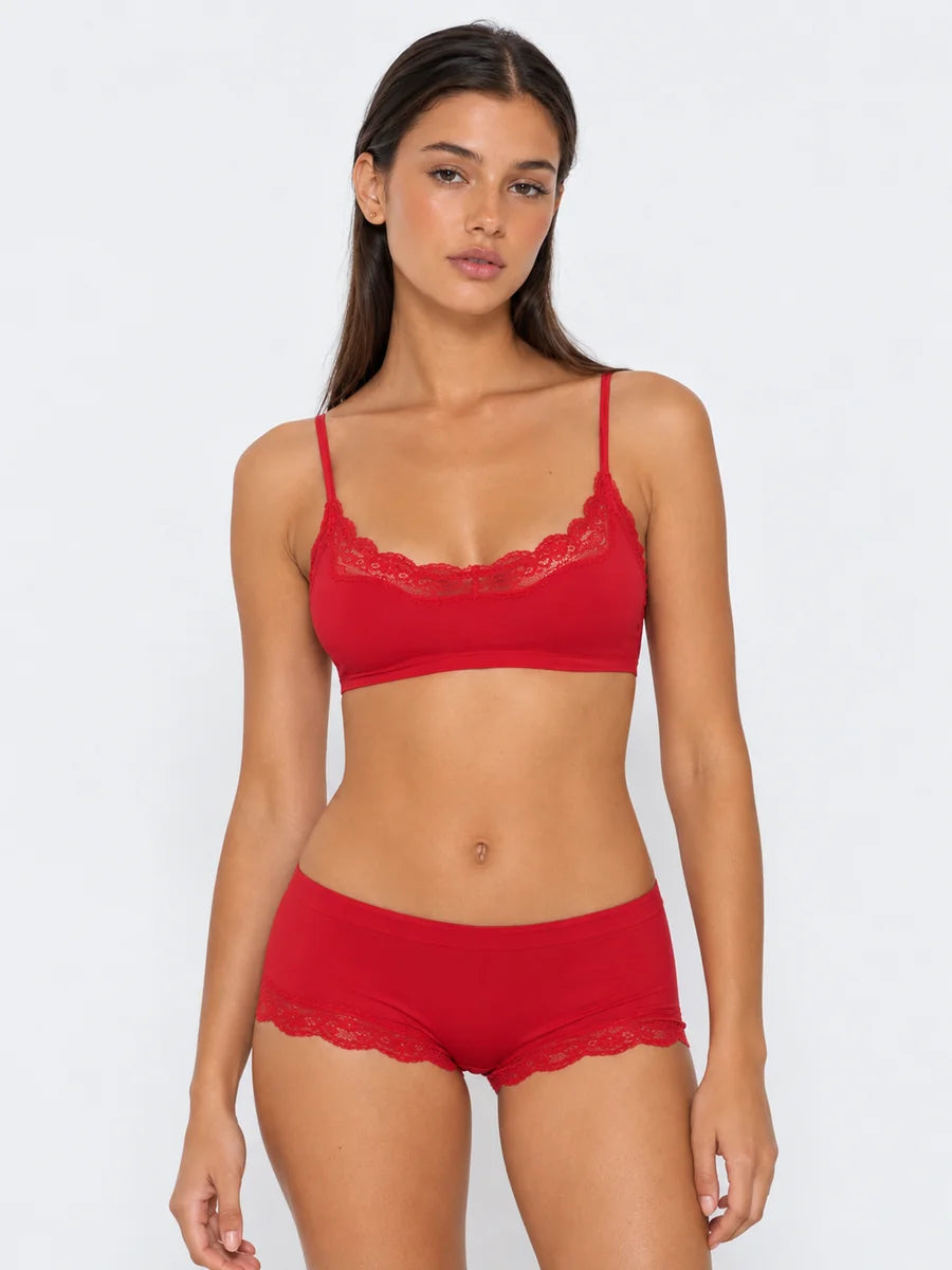 Conjunto Básico de Bralette y Culotte con Encaje, color rojo