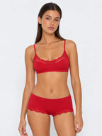 Conjunto Básico de Bralette y Culotte con Encaje, color rojo