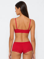 Conjunto Básico de Bralette y Culotte con Encaje, color rojo