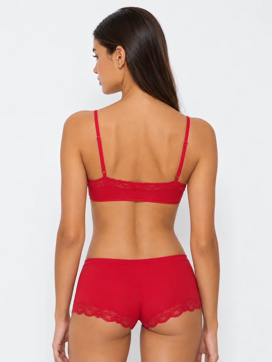 Conjunto Básico de Bralette y Culotte con Encaje, color rojo