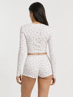 Conjunto de Pijama Floral Acanalado con Short, color blanco