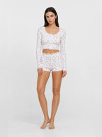 Conjunto de Pijama Floral Acanalado con Short, color blanco