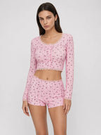 Conjunto de Pijama Floral Acanalado con Short, color rosa