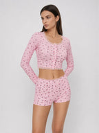 Conjunto de Pijama Floral Acanalado con Short, color rosa
