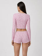 Conjunto de Pijama Floral Acanalado con Short, color rosa