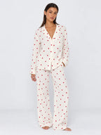 Conjunto de Pijama de Camisa y Pantalón con Corazones