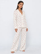 Conjunto de Pijama de Camisa y Pantalón con Corazones