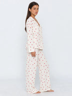 Conjunto de Pijama de Camisa y Pantalón con Corazones