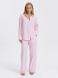 Conjunto de Pijama de Rayas Rosas con Corazones