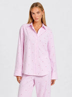Conjunto de Pijama de Rayas Rosas con Corazones