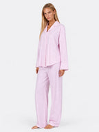 Conjunto de Pijama de Rayas Rosas con Corazones