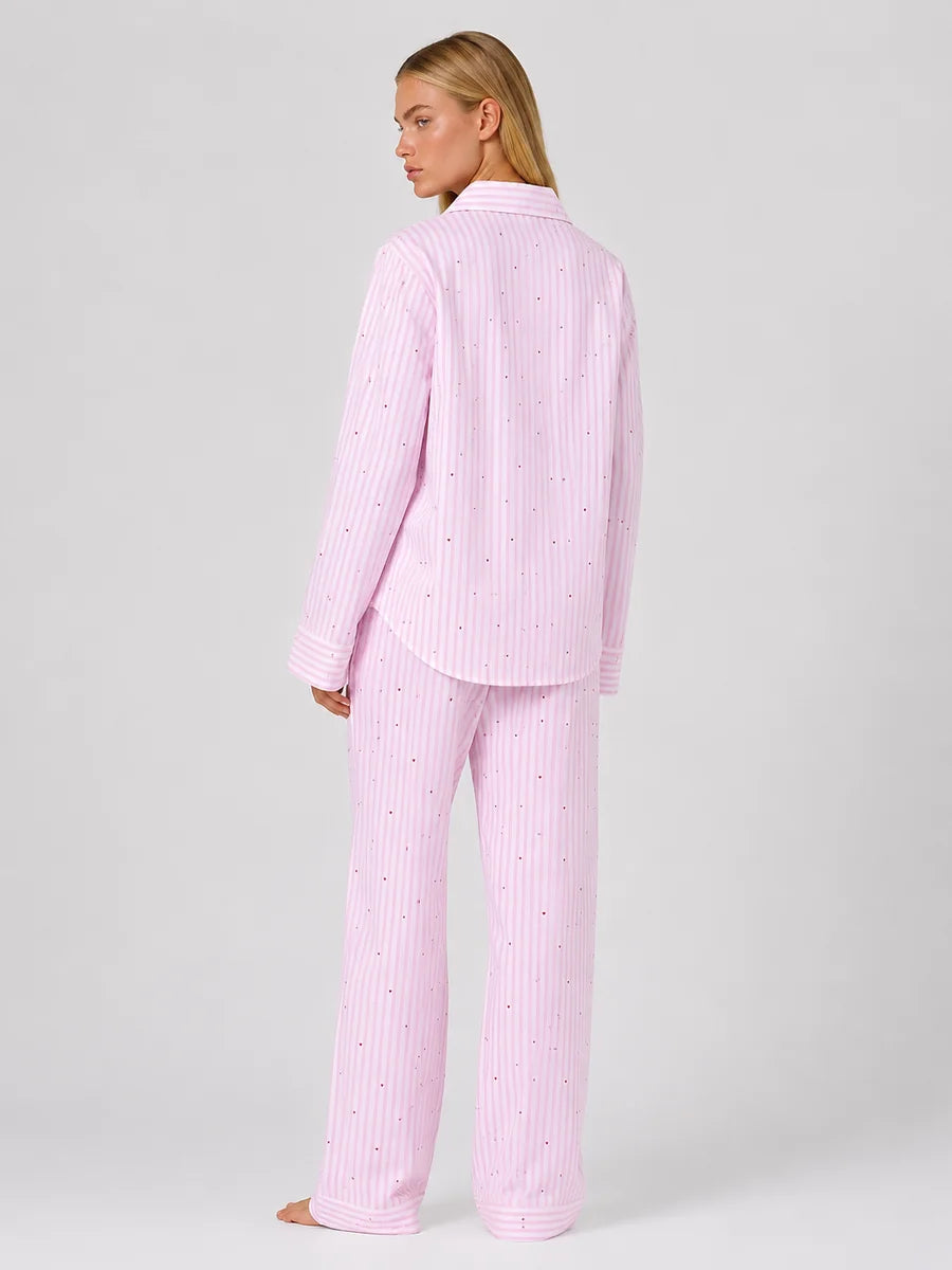 Conjunto de Pijama de Rayas Rosas con Corazones