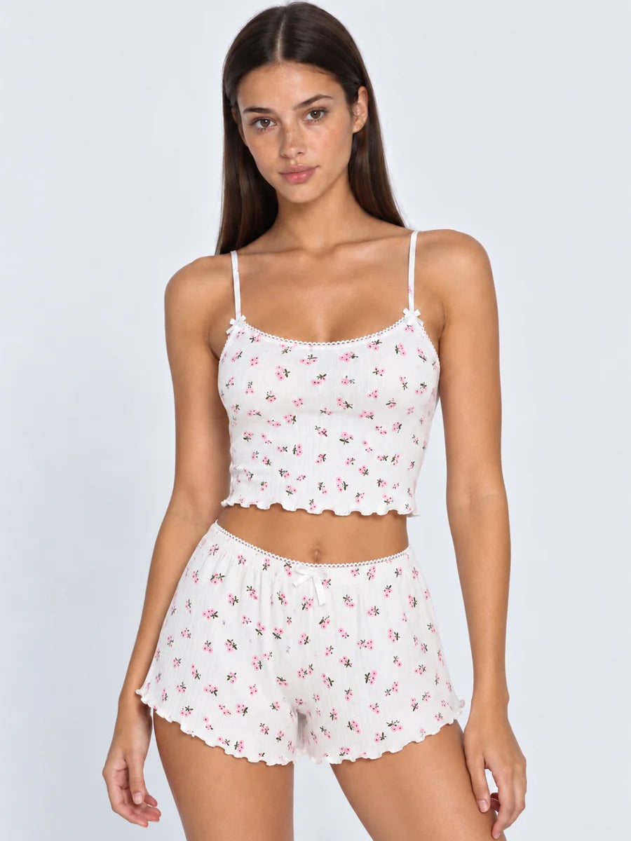 Conjunto de Pijama de Camisola y Short con Florecitas