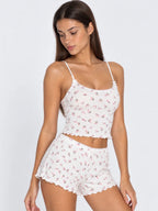 Conjunto de Pijama de Camisola y Short con Florecitas