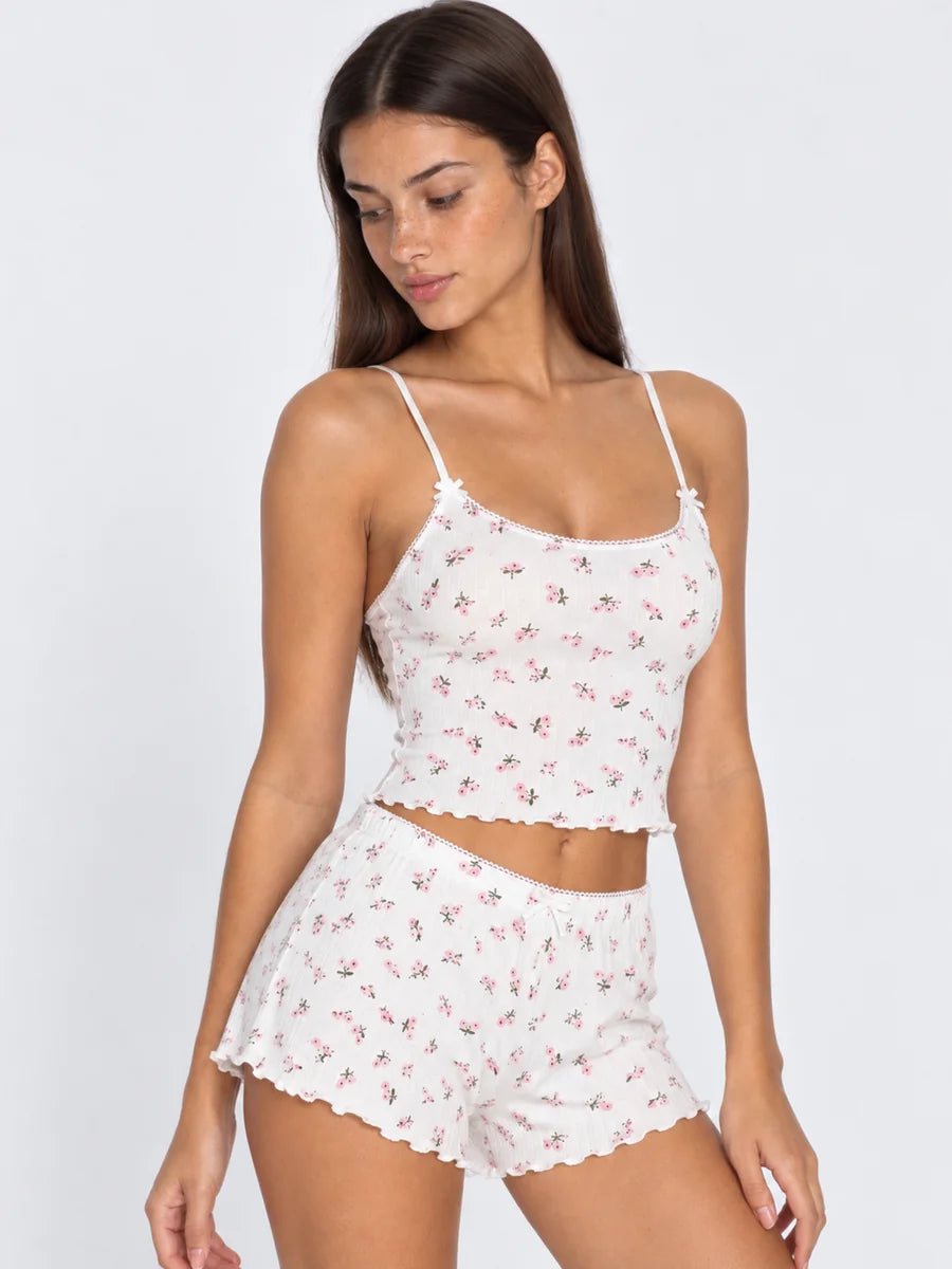 Conjunto de Pijama de Camisola y Short con Florecitas