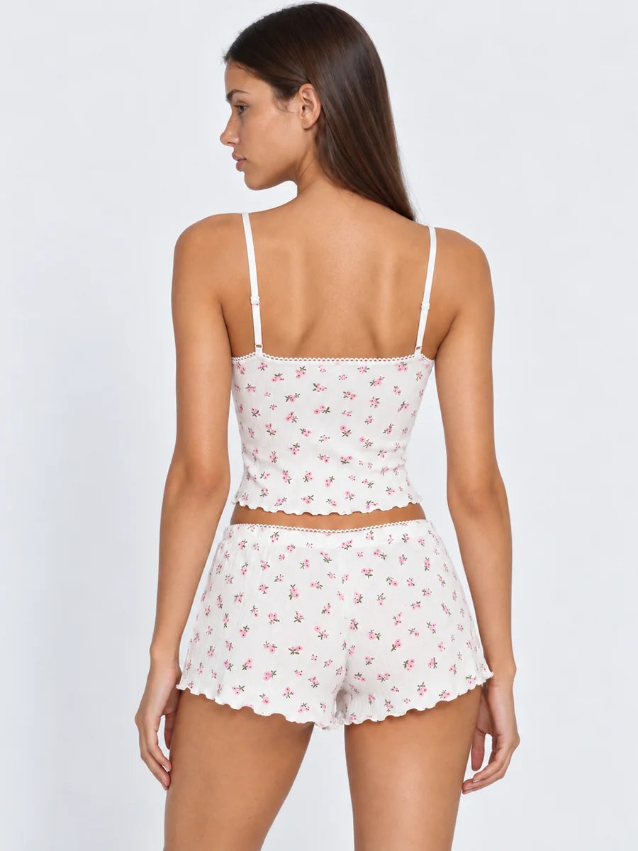 Conjunto de Pijama de Camisola y Short con Florecitas