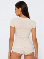 Conjunto Básico de Camiseta y Mini Short de Algodón, color albaricoque