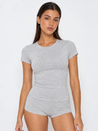 Conjunto Básico de Camiseta y Mini Short de Algodón, color gris claro
