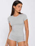 Conjunto Básico de Camiseta y Mini Short de Algodón, color gris claro