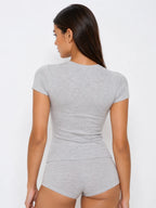 Conjunto Básico de Camiseta y Mini Short de Algodón, color gris claro