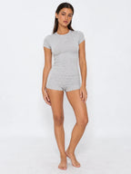 Conjunto Básico de Camiseta y Mini Short de Algodón, color gris claro