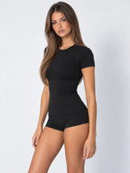 Conjunto Básico de Camiseta y Mini Short de Algodón, color negro